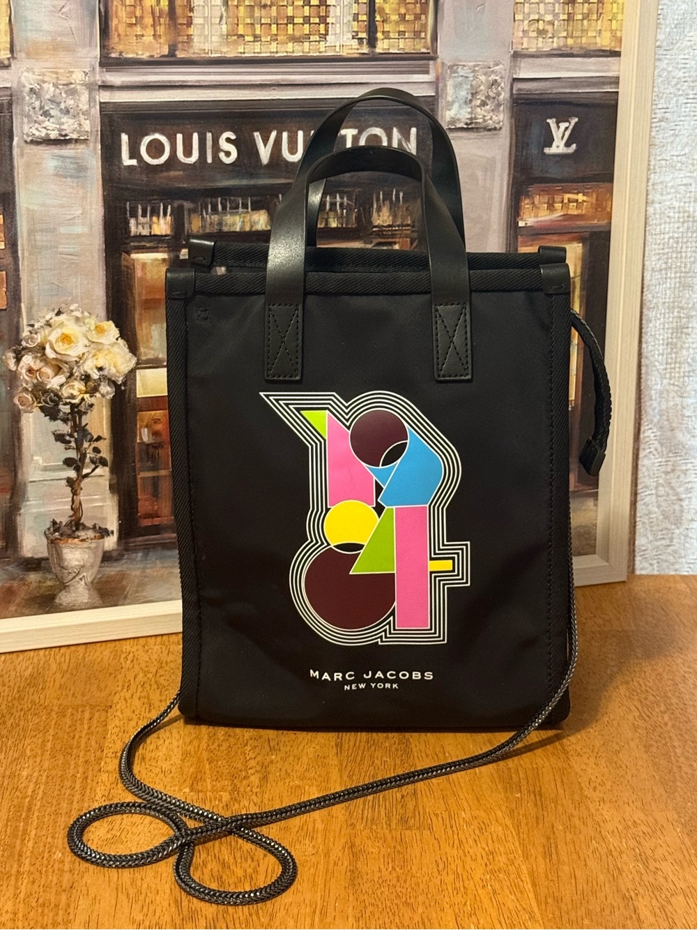 Marc Jacobs Nylon Black Tote with Neon Geometric Logo